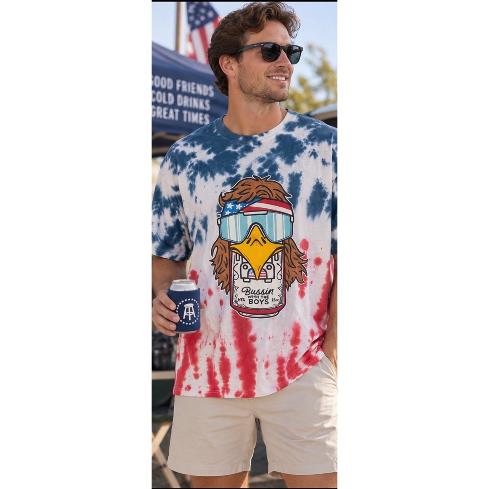 Barstool Sports Bussin With The Boys Tie Dye Mullet Eagle Graphic Tee Mens XL